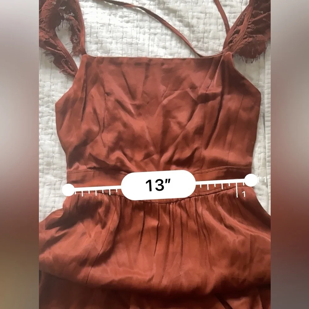 By Anthropologie Lace Mix Jumpsuit red rusty brown 2 - Picture 5 of 10